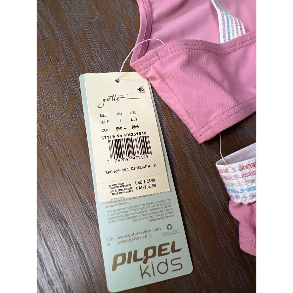 Gottex Kids Pilpel Pink Bikini Set Rainbow Metallic Trim Size 5